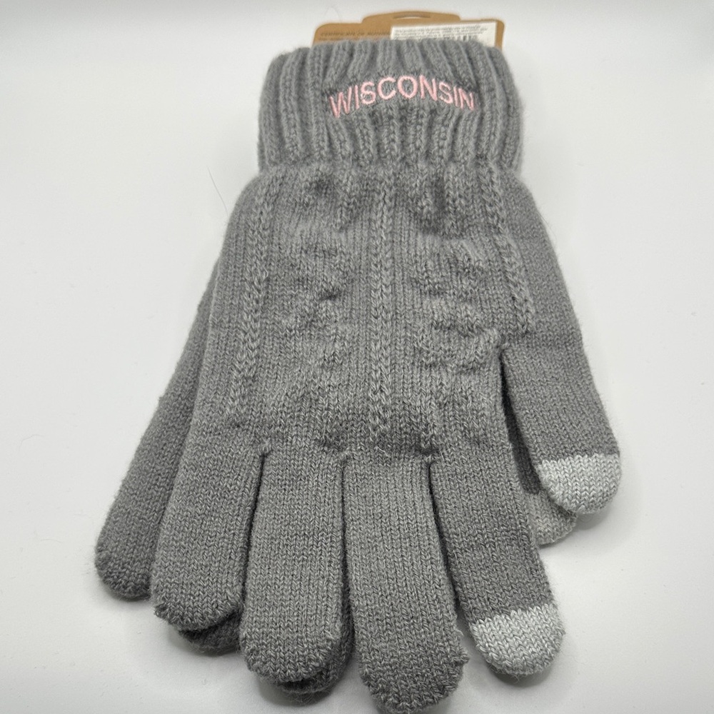 Gray Wisconsin Knit Gloves